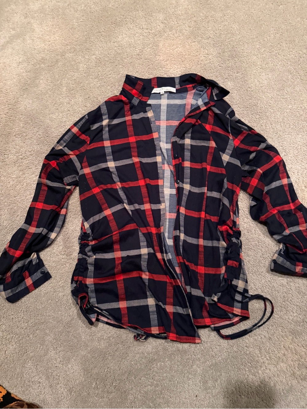 Eden & Olivia Navy, Red and Gray Plaid Button-Front Shirt